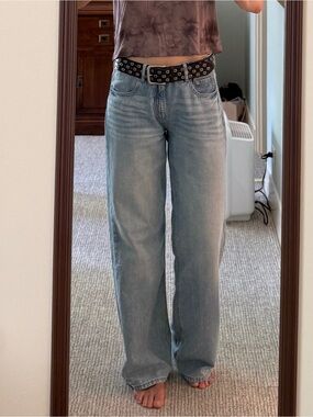 Aeropostale cotton denim wide leg mid rise jeans
